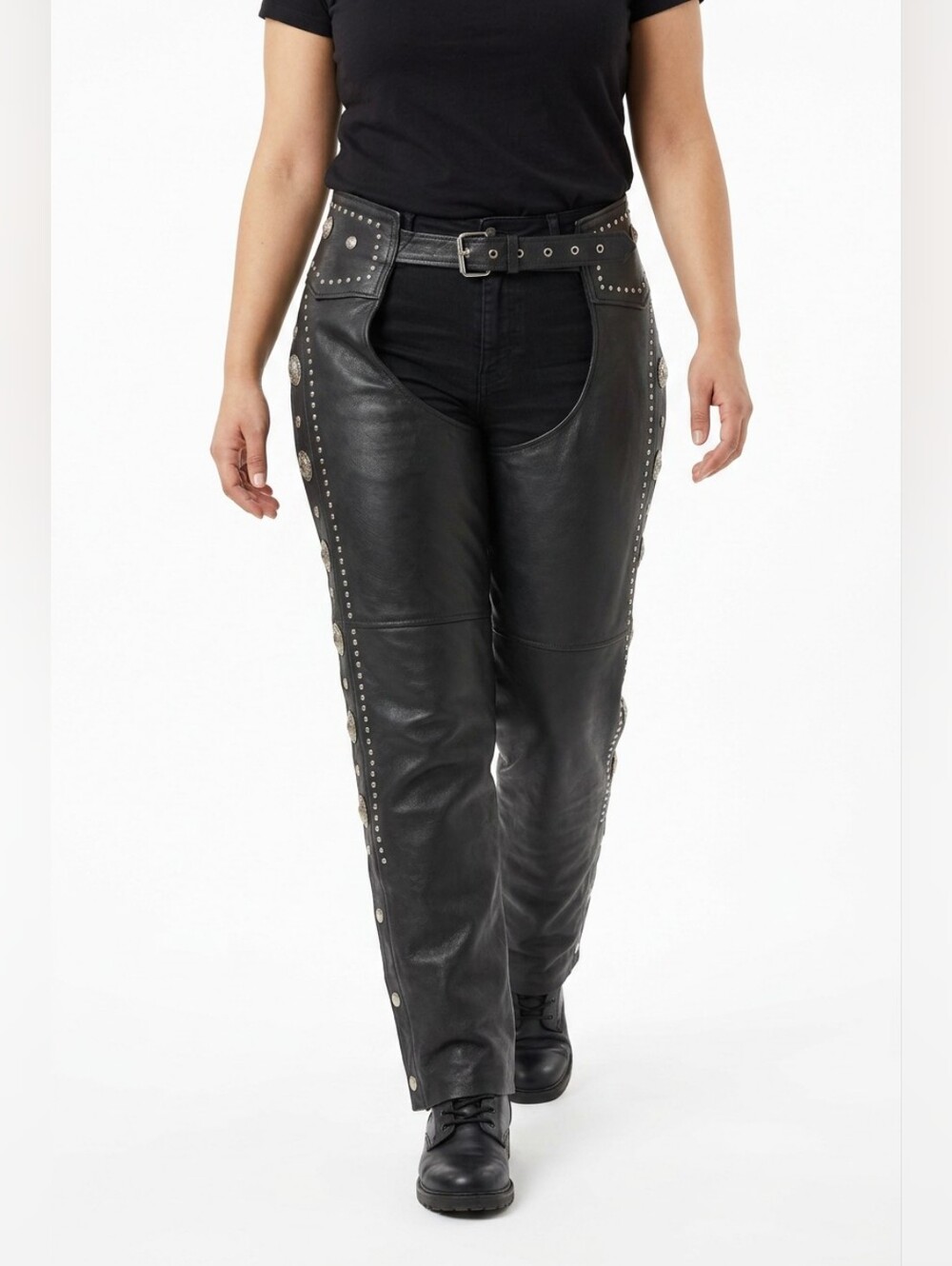 Black Leather Chaps with Silver Studs